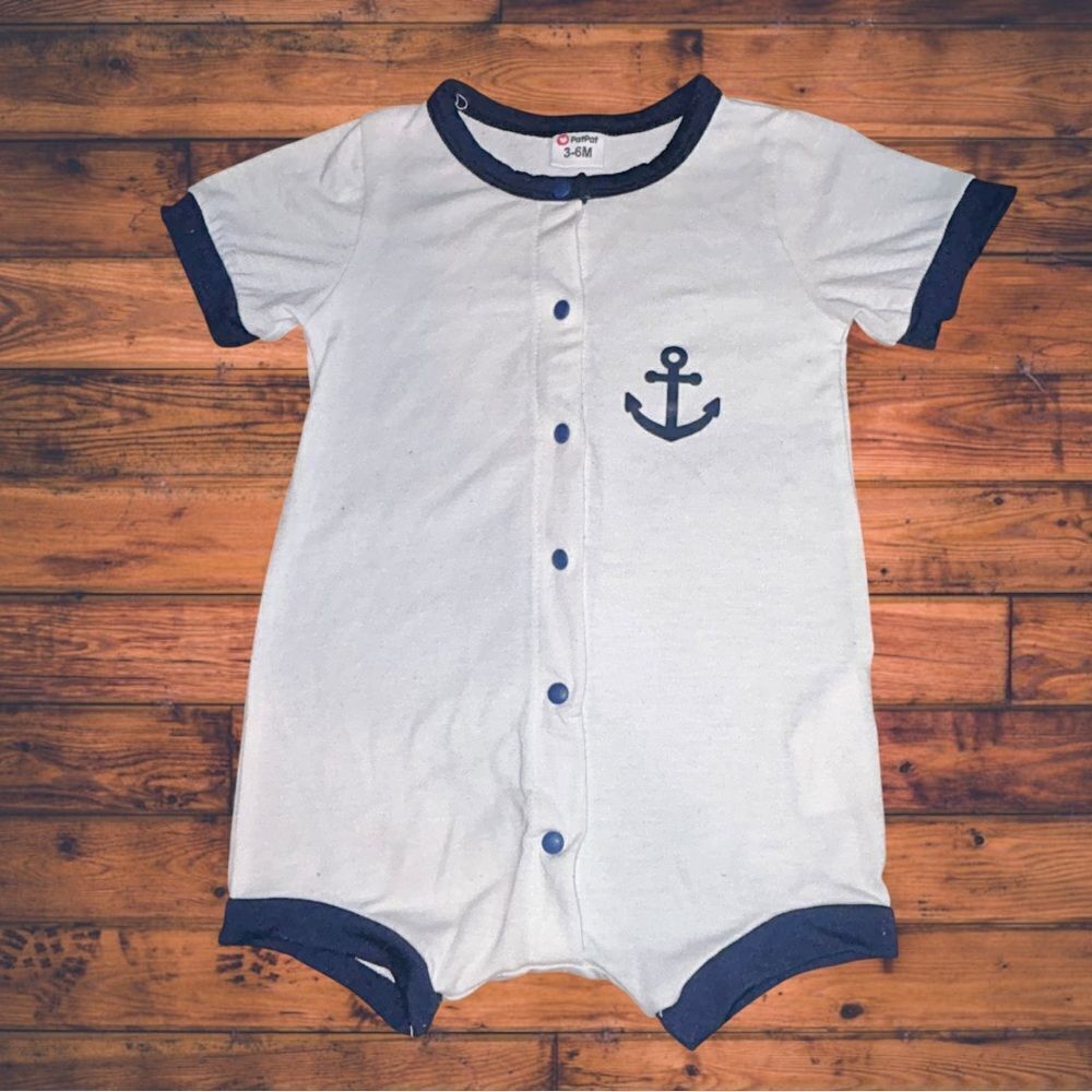 5‎ for $25🔥PatPat White Button Front Shortall Romper Jumpsuit Size 3-6 Months